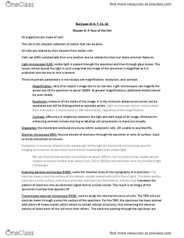 BIO 1305 Chapter Notes - Chapter 6, 7, 11, 12: Telophase, Extracellular Fluid, Glucose Transporter thumbnail